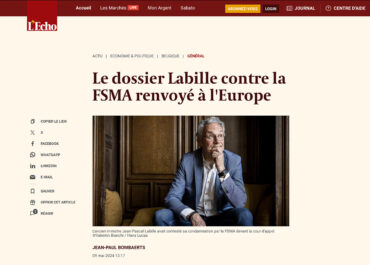 Le dossier Labille contre la FSMA renvoyé à l'Europe. Son avocat Julien Uyttendaele est satisfait.