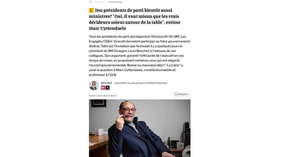 Des présidents de parti bientôt aussi ministres? "Oui, il vaut mieux que les vrais décideurs soient autour de la table", estime Marc Uyttendaele